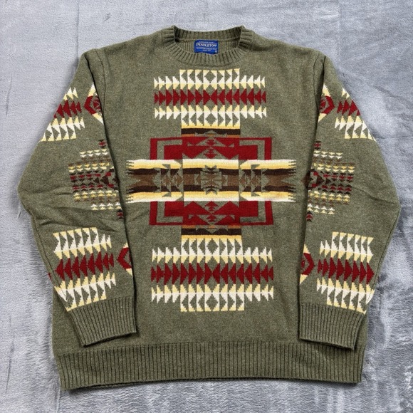 Pendleton Native American Aztec 100% Lambswool Knit Sweater Size XL*